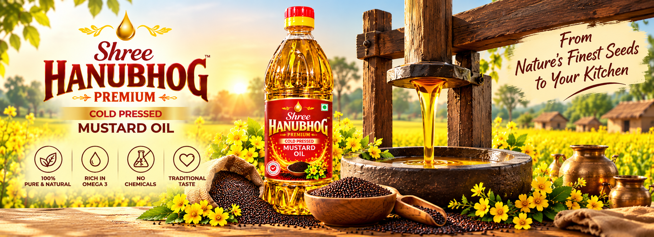 Shree Hanubhog premium cold-pressed mustard oil — wholesome meals, happier families